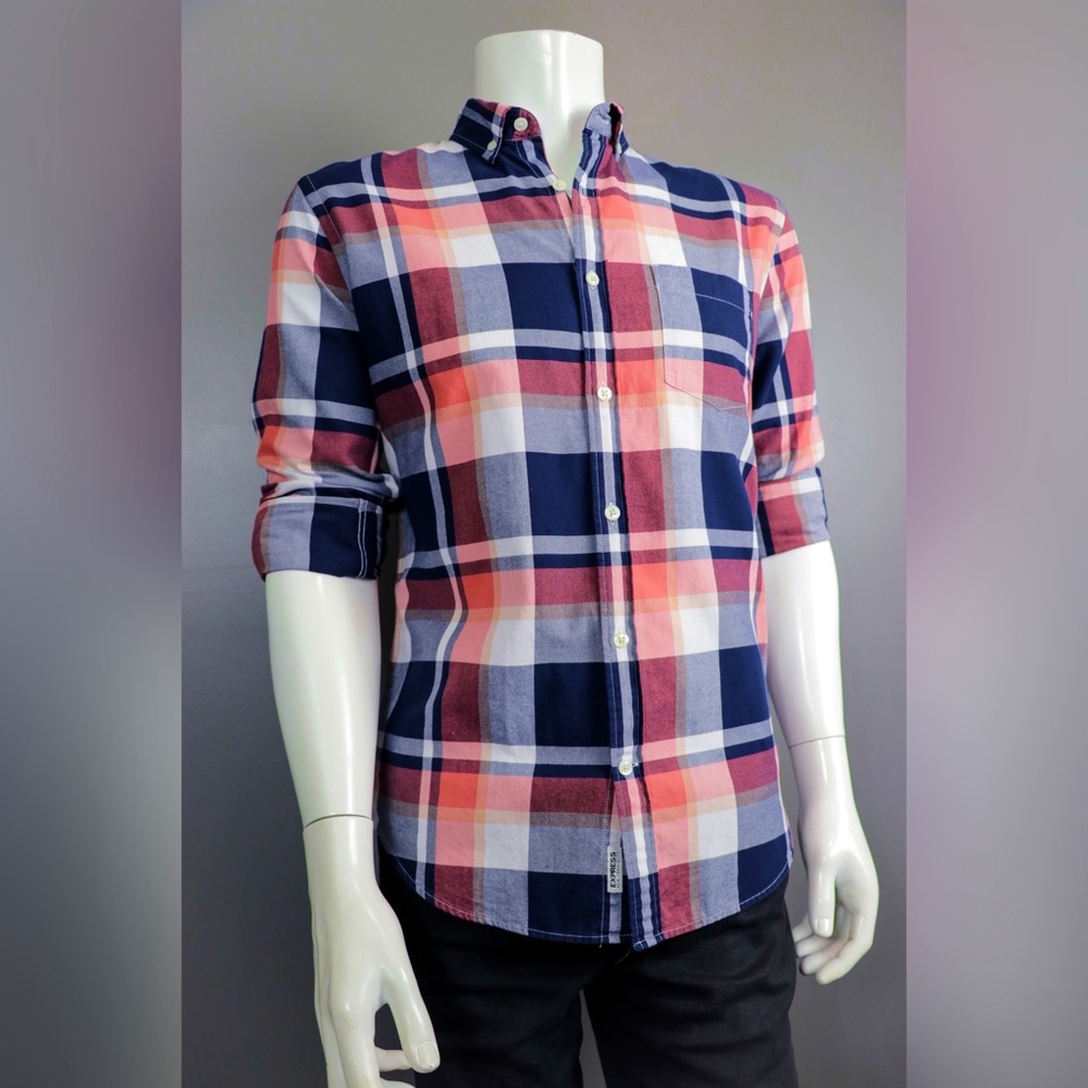 Express Slim Fit Plaid Button Up Shirt